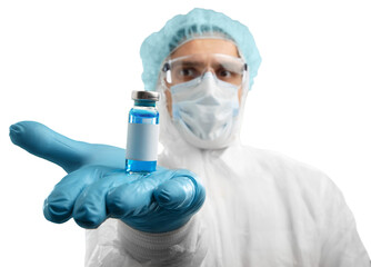 Fototapeta na wymiar Doctor hand holds a Coronavirus vaccine jointly developed, immunization and treatment of Coronavirus