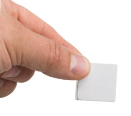 Hand arranging wood block as step stair with sign