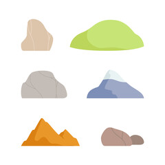 Simple Mountain, Rock and Green Bush as Landscape and Environment Element Vector Set