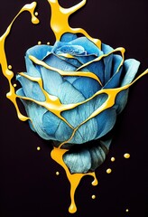 Blue rose covered in metallic gold