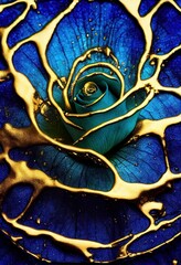 Blue rose covered in metallic gold