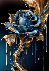 Blue rose covered in metallic gold