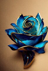 Blue rose covered in metallic gold