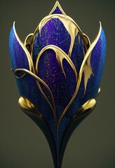 Blue rose covered in metallic gold
