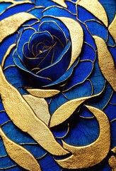 Blue rose covered in metallic gold