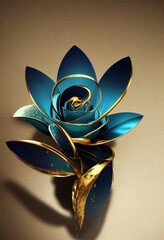 Blue rose covered in metallic gold