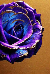 Blue rose covered in metallic gold