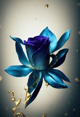 Blue rose covered in metallic gold