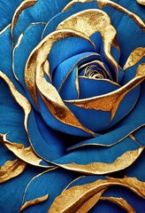 Blue rose covered in metallic gold