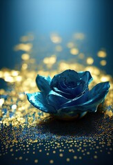 Blue rose covered in metallic gold
