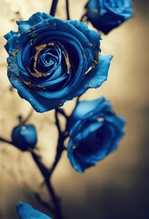 Blue rose covered in metallic gold