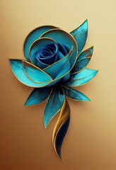 Blue rose covered in metallic gold