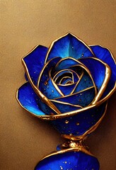 Blue rose covered in metallic gold
