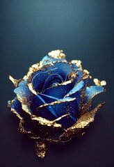 Blue rose covered in metallic gold