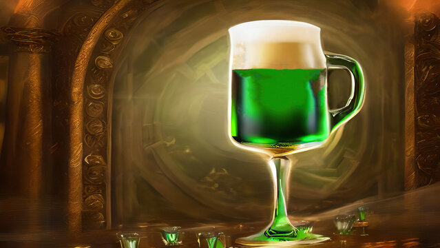 big glass of green beer. Still-life Illustration