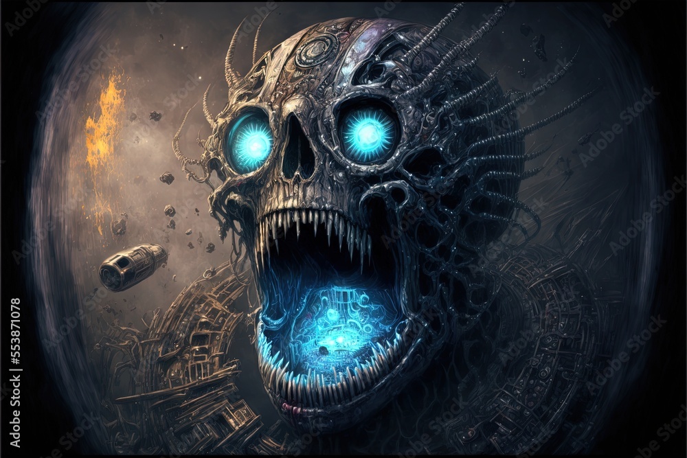 Canvas Prints glowing mechanical space skull generative ai