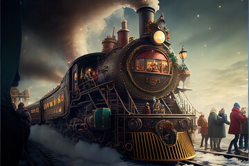 Christmas train coming into town on Christmas eve. 