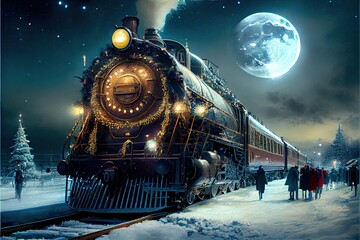 Christmas train coming into town on Christmas eve. 