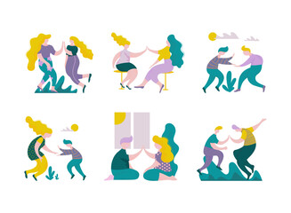 People Character Giving High Five Interacting with Each Other Vector Set