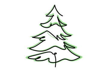 Pine tree Single continuous line drawing. Simple hand drawn style design element for Christmas holiday and new year celebration