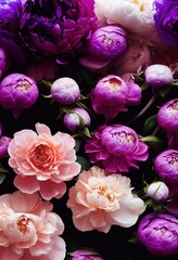 Beautiful bouquet of flowers in purples, pinks and whites.  generative ai
