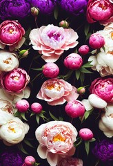 Beautiful bouquet of flowers in purples, pinks and whites.  generative ai