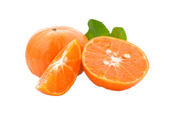 tangerine or mandarin fruit with leaves isolated  transparent png