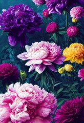 Fototapeta premium Beautiful bouquet of flowers in reds yellows, pinks and purples. generative ai