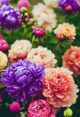 Beautiful bouquet of flowers in reds yellows, pinks and purples.  generative ai