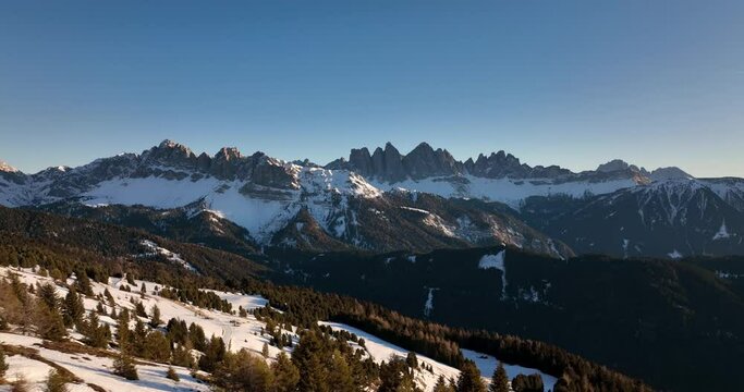 Epic Aerial Landscape in South Tyrol, winter wonderland. View from Plose