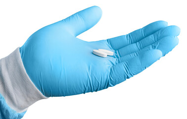 Scientist hands holding Omega 3 capsule in labcoat, doing experiments in lab