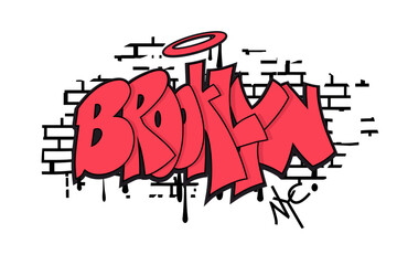 Brooklyn New York City graffiti style hand drawn lettering. Street art design.