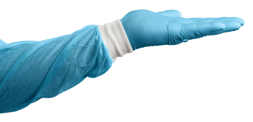 Medical hand in gloves cling to coronavirus