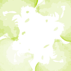 Fototapeta na wymiar Abstract motley spots in trendy spring soft green tint in watercolor manner formed into square frame