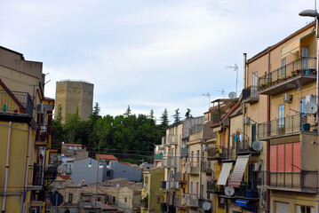cityscape and tower federico II enna sicily italy