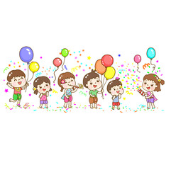 Fototapeta premium Cartoon Thai Kids in New Year Party.