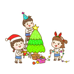 Obraz na płótnie Canvas Cartoon Thai Kids in New Year Party.