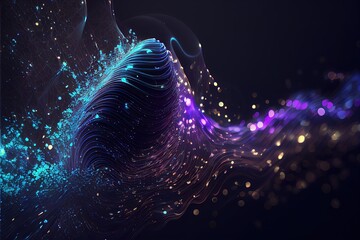 Wave lines trails flowing dynamic in diverse colors isolated on black background. Abstract futuristic background, science, digital and communication concept. Generative ai illustration