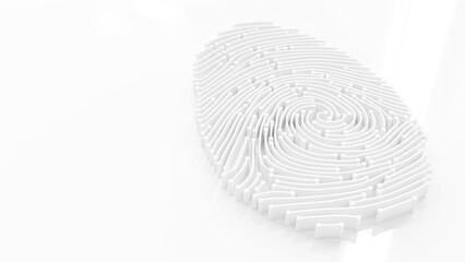 Digital fingerprint circuit white color. Security or computer concept design. Space side area for your text and banner design. Designed in minimal concept. 3D Render.
