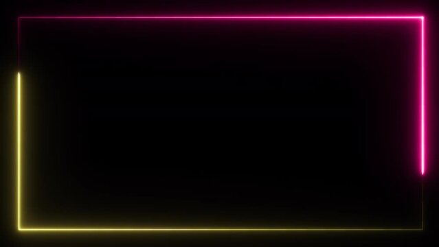 Neon frame with moving lines on transparent alpha channel background in seamless loop with space for titles, text or logos.