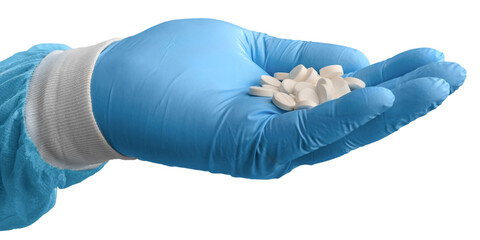 Scientist hands holding Omega 3 capsule in labcoat, doing experiments in lab