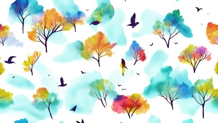 Obraz na płótnie Canvas Wildlife trees and birds illustration design.