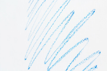 Close-up of the blue crayon picture with white paper background