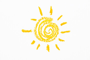 The drawing of sun made by crayons
