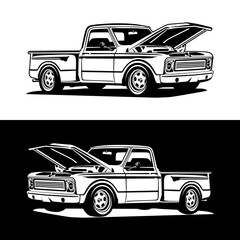 pick up truck classic auto theme logo icon design vector