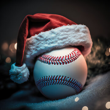 Baseball Wearing Santa Christmas Hat | Midjourney Ai Generated 