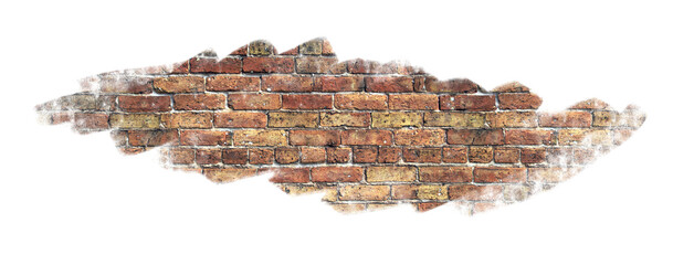 Transparent PNG Brush Strokes Revealing Aged and Weathered Brick Background.