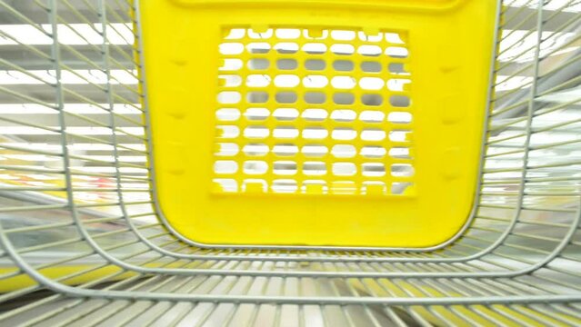 The cart in a supermarket. The movement between shelves