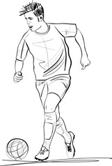 Soccer or football Player Sketch - Soccer player kicks the ball.