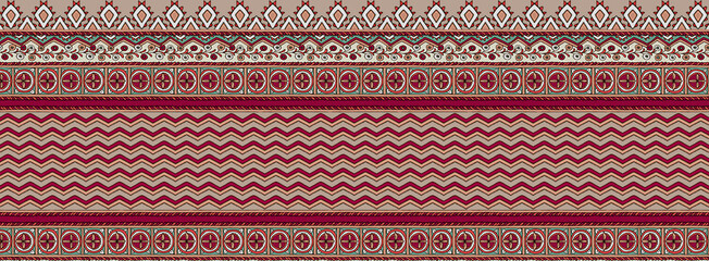 Digital Textile Design, Chevron Zigzag with Ethnic border Design, digital print on fabric